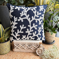 Navy Corals - Navy Blue Art Silk Decorative Euro Sham