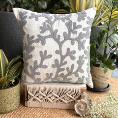 Silver Coral - Silver & White Art Silk Decorative Euro Sham