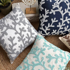 Silver Coral - Silver & White Art Silk Decorative Euro Sham