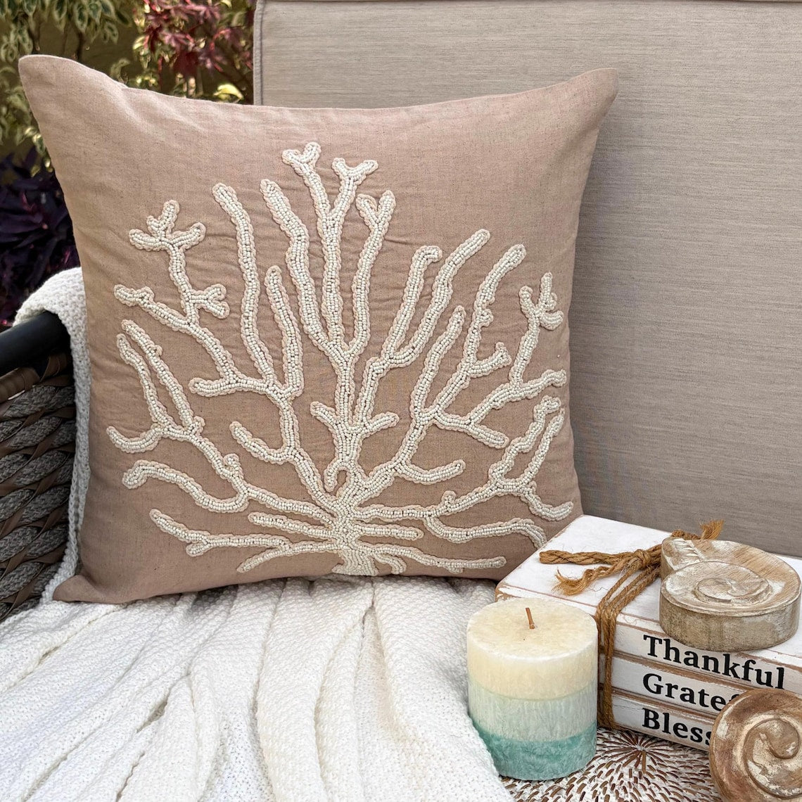 Sea Shrub - Mocha Cotton Linen Decorative Euro Sham