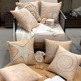 Shell Mates - Beige Cotton Linen Throw Pillow Cover