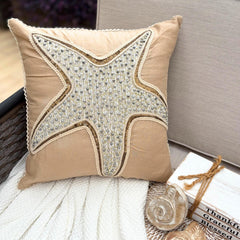 Starfish Spectrum - Beige Linen Throw Pillow Cover
