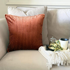 Rust Velvet Lumbar Cushion Cover - Rust Ribbed