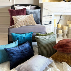 Wine Velvet Lumbar Cushion Cover - Wine Ribbed