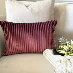Wine Velvet Throw Cushion Cover - Wine Lines