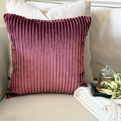 Wine Velvet Lumbar Cushion Cover - Wine Ribbed