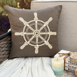 Sailboat Wheel - Brown Linen Throw Pillow Cover