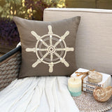 Sailboat Wheel - Brown Linen Throw Pillow Cover