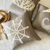 Sailboat Wheel - Brown Linen Throw Pillow Cover