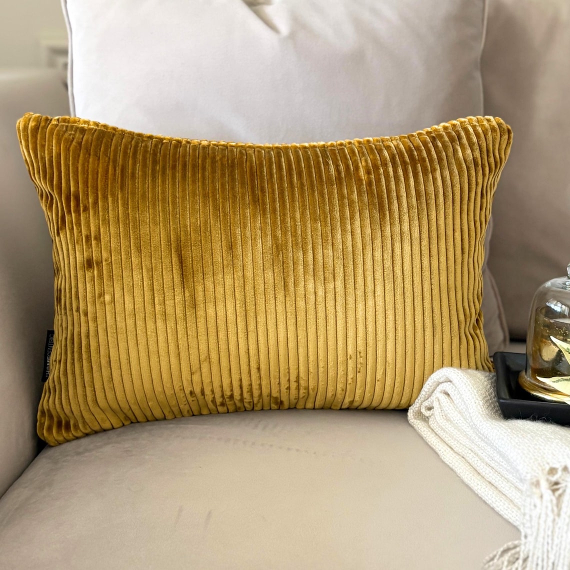 Gold Ribbed Lumbar Cushion Cover