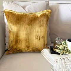 Gold Velvet Throw Cushion Cover - Gold Lines