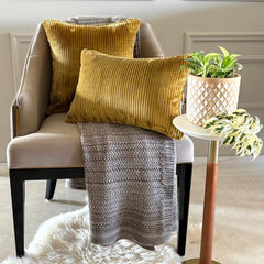 Gold Velvet Lumbar Cushion Cover - Gold Ribbed
