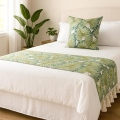 Tropical Feeling - Linen Green, Blue Decorative Bed Runner and Cushion Cover