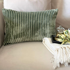Sage Velvet Throw Cushion Cover - Sage Lines