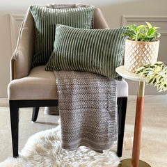Sage Velvet Lumbar Cushion Cover - Sage Ribbed