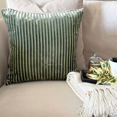 Sage Velvet Lumbar Cushion Cover - Sage Ribbed