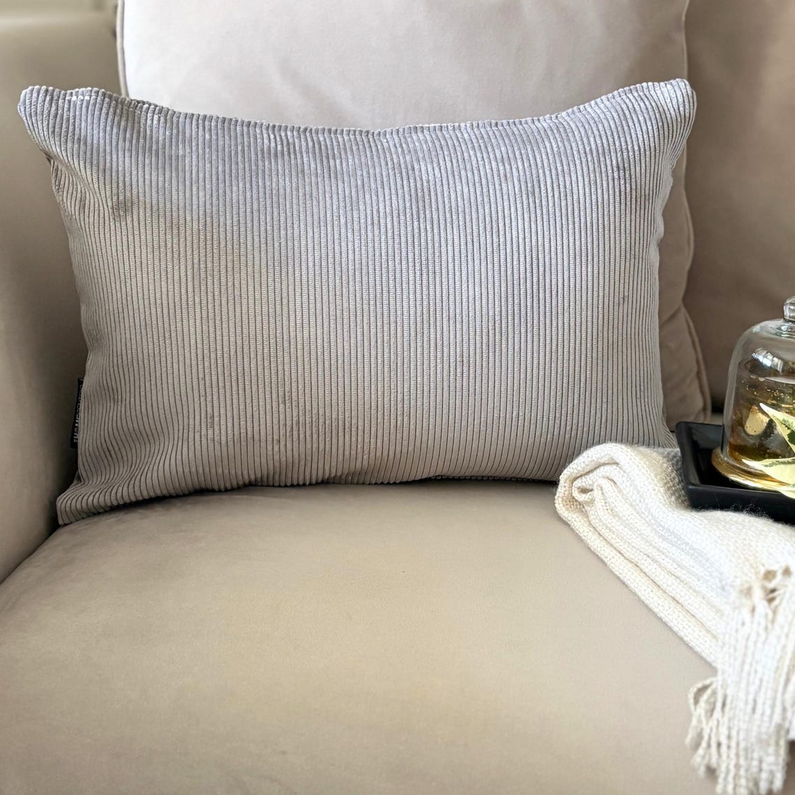 Light Gray Grooved Lumbar Cushion Cover