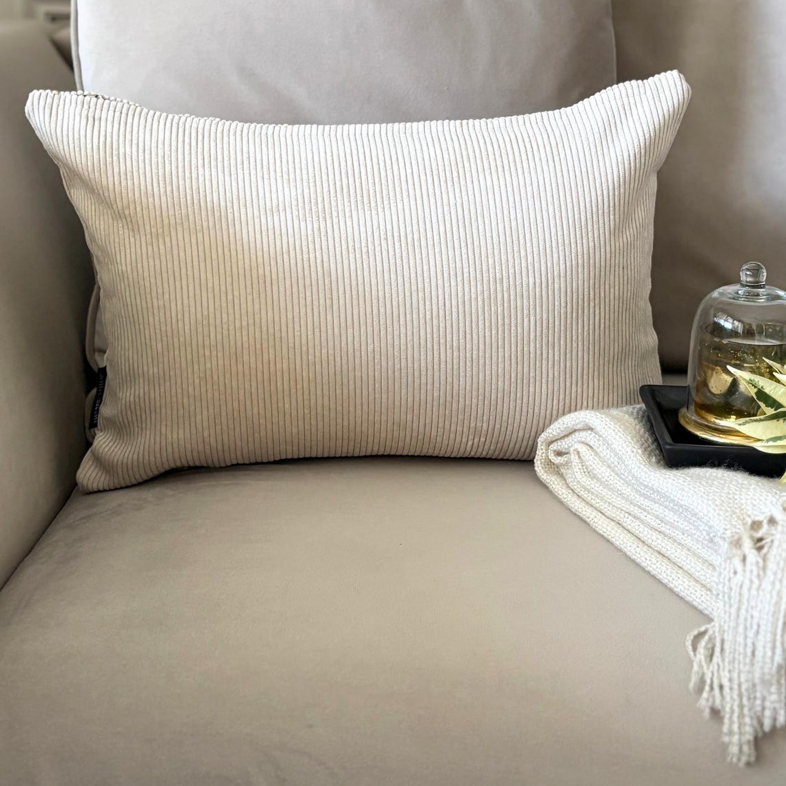 Ivory Grooved Lumbar Cushion Cover