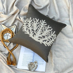 Coral Harvest - Brown Cotton Linen Throw Pillow Cover