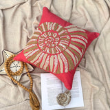 Coral Sea Shells - Coral Pink Cotton Linen Throw Pillow Cover