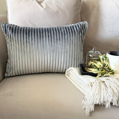 Gray Velvet Lumbar Cushion Cover - Gray Ribbed