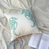Sea Horse Aqua - White Art Silk Throw Pillow Cover