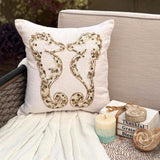 Sea Horse Kiss - Ivory & Gold Linen Throw Cushion Cover