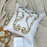 Sea Horse Kiss - Ivory & Gold Linen Throw Cushion Cover