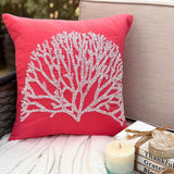 White Forest - Coral Pink Cotton Linen Throw Pillow Cover