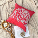 White Forest - Coral Pink Cotton Linen Throw Pillow Cover