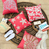 White Forest - Coral Pink Cotton Linen Throw Pillow Cover