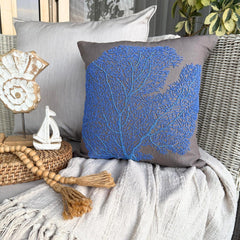 Royal Blue Sea Weeds - Blue Cotton Linen Throw Pillow Cover