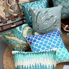 Blessed With The Sea - Blue Art Silk Throw Pillow Cover