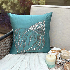 Crystal Sea Shell - Teal Blue Art Silk Decorative Euro Sham
