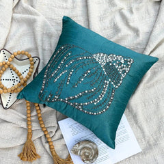 Crystal Sea Shell - Teal Blue Art Silk Throw Pillow Cover