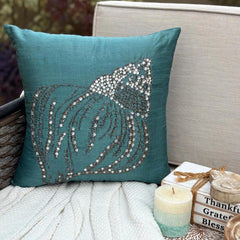 Crystal Sea Shell - Teal Blue Art Silk Decorative Euro Sham