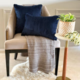 Navy Blue Velvet Lumbar Cushion Cover - Navy Ribbed
