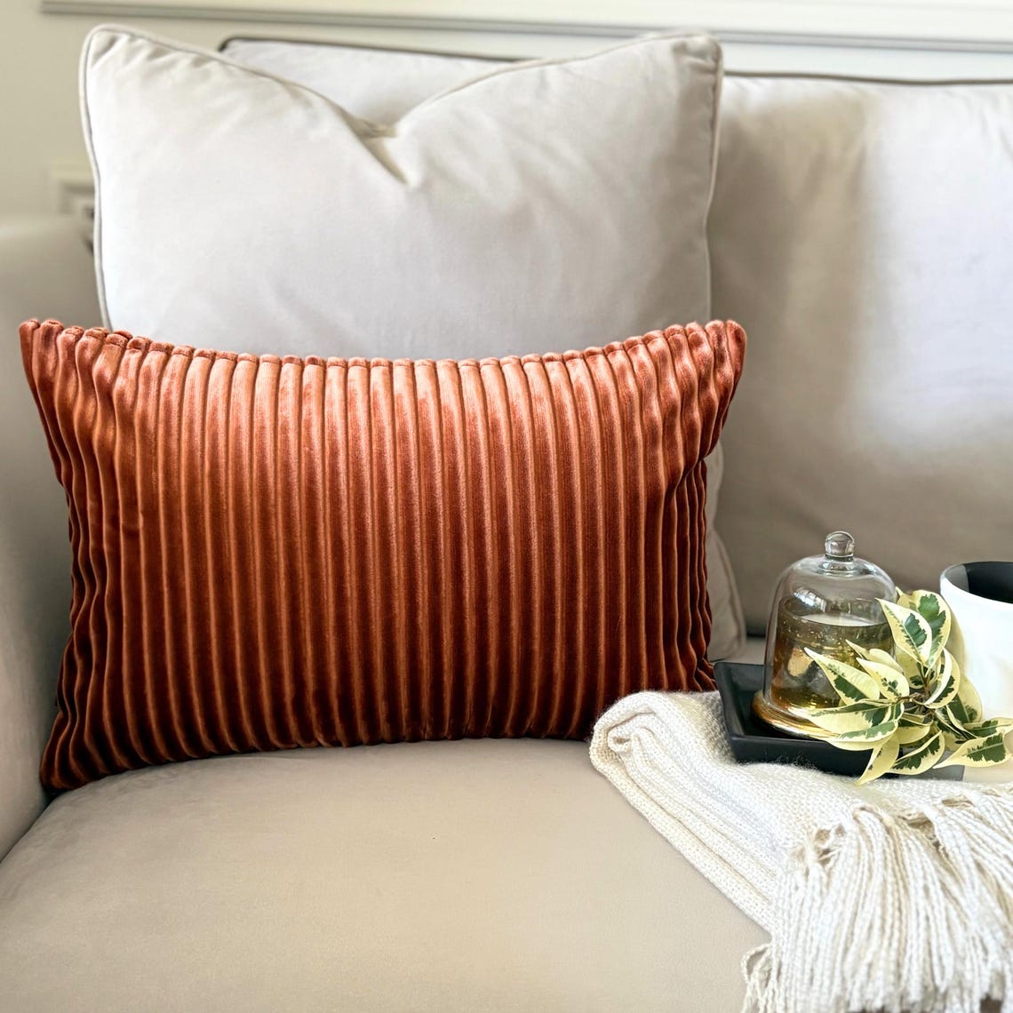 Rust Ribbed Lumbar Cushion Cover