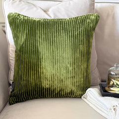 Olive Green Velvet Lumbar Cushion Cover - Green Ribbed