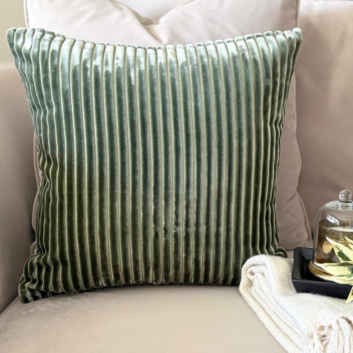 Sage Lines Throw Cushion Cover