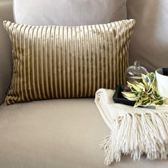 Beige Ribbed Lumbar Cushion Cover