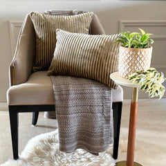 Beige Velvet Lumbar Cushion Cover - Beige Ribbed