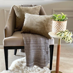 Beige Velvet Throw Cushion Cover - Beige Lines