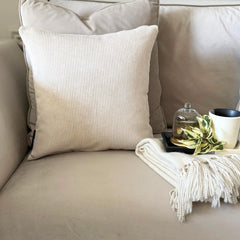 Ivory Velvet Lumbar Cushion Cover - Ivory Grooved