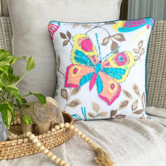 Butterfly Flutter - Pink Cotton Throw Cushion Cover