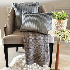 Gray Velvet Lumbar Cushion Cover - Gray Ribbed