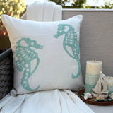 Sea Horse Aqua - White Art Silk Throw Pillow Cover