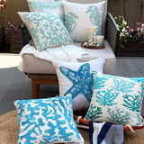 Sea Horse Aqua - White Art Silk Throw Pillow Cover