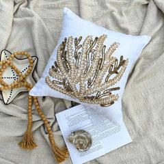 Sea Weed Flow - Ivory Linen Throw Cushion Cover