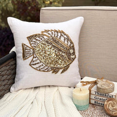 Glamour Fish - Ivory Linen Throw Cushion Cover